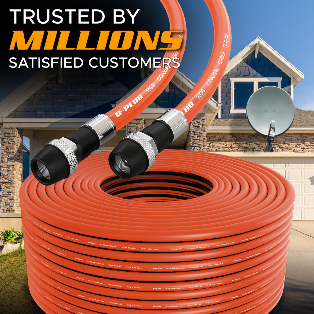 G-PLUG 200FT RG6 Coaxial Cable Extender - Coax Cable Cord, Triple Shielded