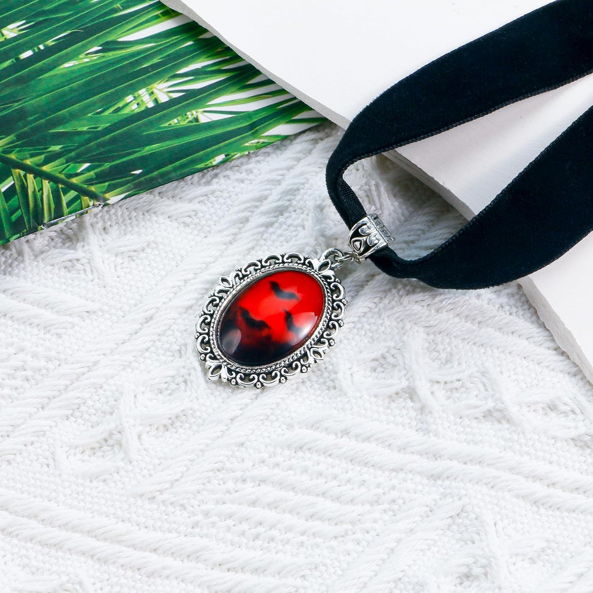 Halloween Heart Necklace for Women Vampire Raven Choker Necklace