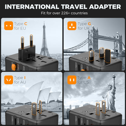 TESSAN Universal Travel Adapter Worldwide with 2 USB C and 2 USB A Ports