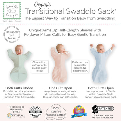 SwaddleDesigns Transitional Swaddle Sack, Cotton, Heathered Gray, 6-9mo
