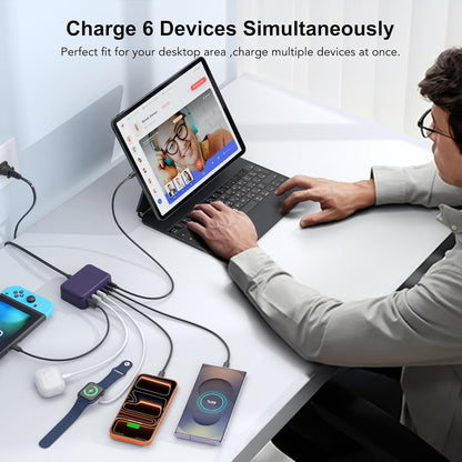USB Fast Charger Block 50% Smaller 100W Max 6-Port GaN USB Charging Station