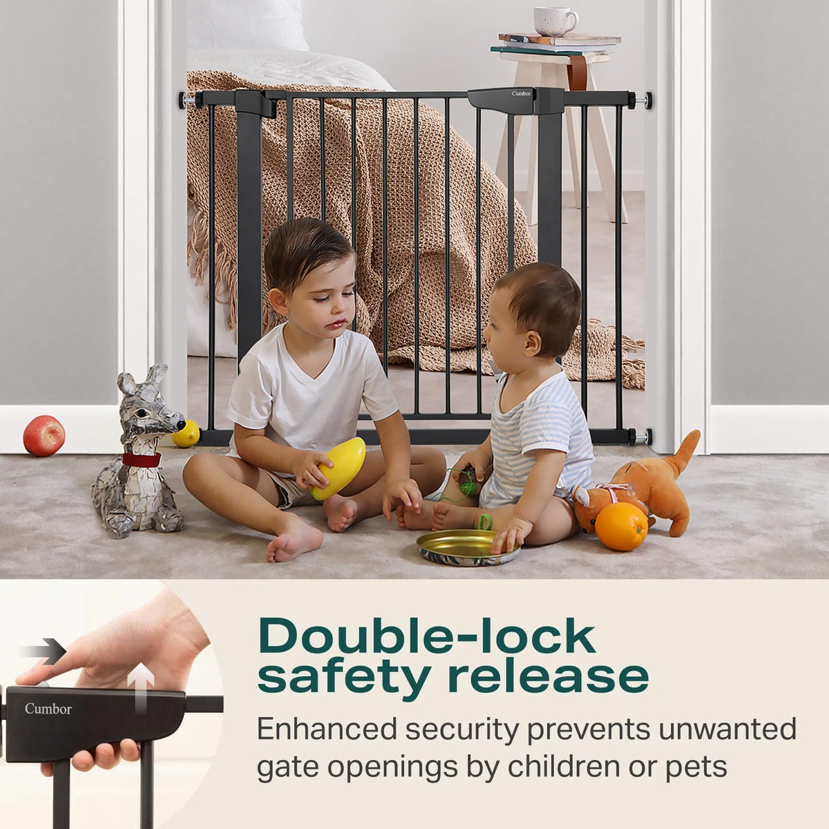 Cumbor 29.7-51.5 in Extra Wide Baby Gate for Stairs, Dog Gate Indoor Black