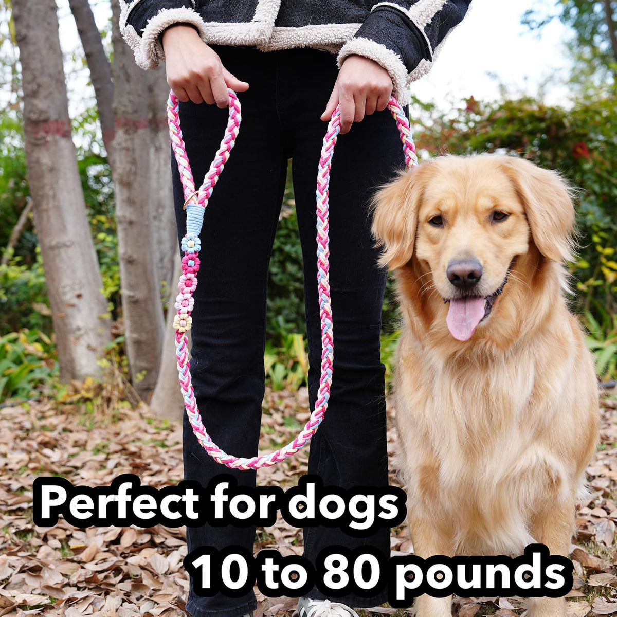 5FT Braided Cotton Rope Leash for Small, Medium and Large Dogs, Red & White Twist