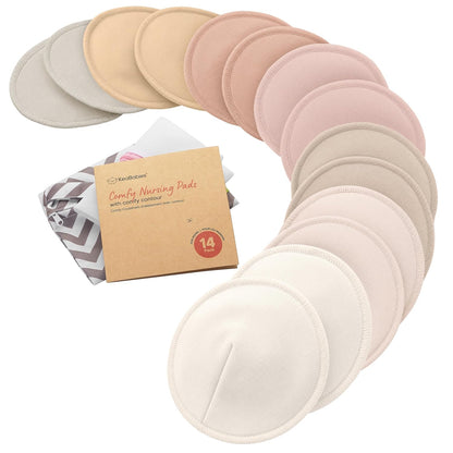 Organic Nursing Pads, 14 Washable Breast Pads,Wash Bag (Neutrals, XL 5.6")