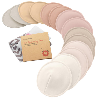 Organic Nursing Pads, 14 Washable Breast Pads,Wash Bag (Neutrals, XL 5.6")