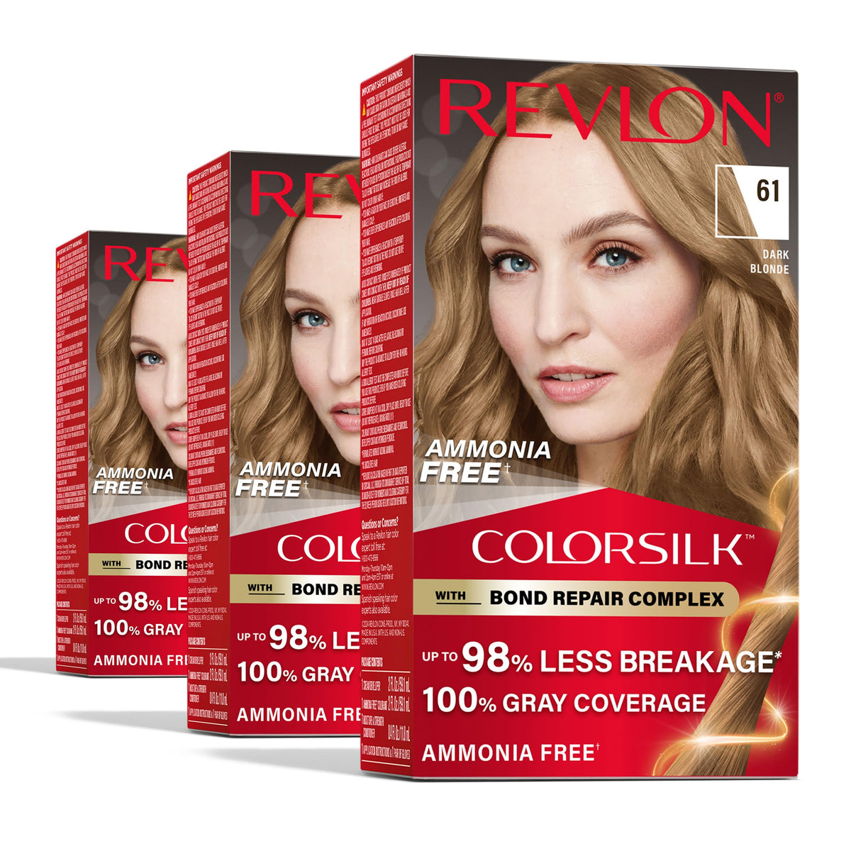 Revlon ColorSilk with Bond Repair Hair Color, 51 Light Brown, 3pk