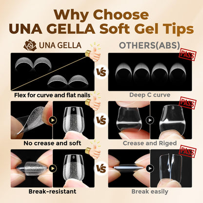 UNA GELLA Short Sharp Square Nail Tips 504pcs X-Soft Flat Square Nails