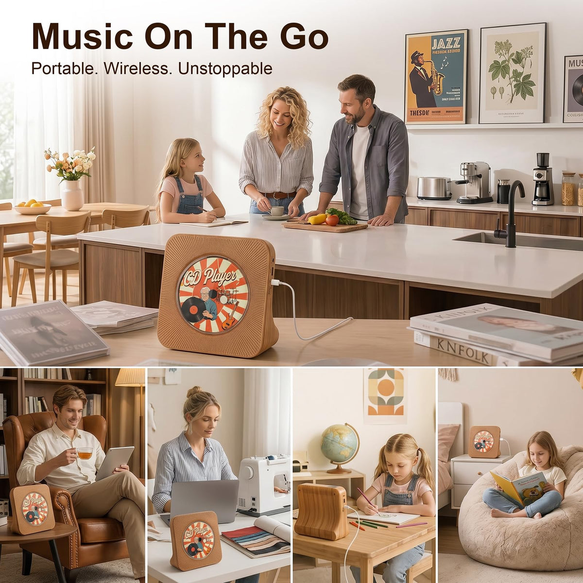 Gueray CD Player Portable Bluetooth Desktop CD Player for Home (Black)