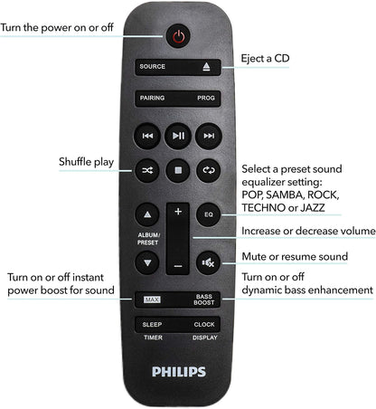 PHILIPS FX10 Bluetooth Stereo System for Home with CD Player , MP3, USB, FM Radio, Bass Reflex Speaker, 230 W, Remote Control Included