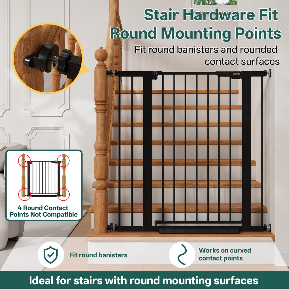 InnoTruth 27-36.6 in Wide Baby Gate for Stairs and Doorways, Black