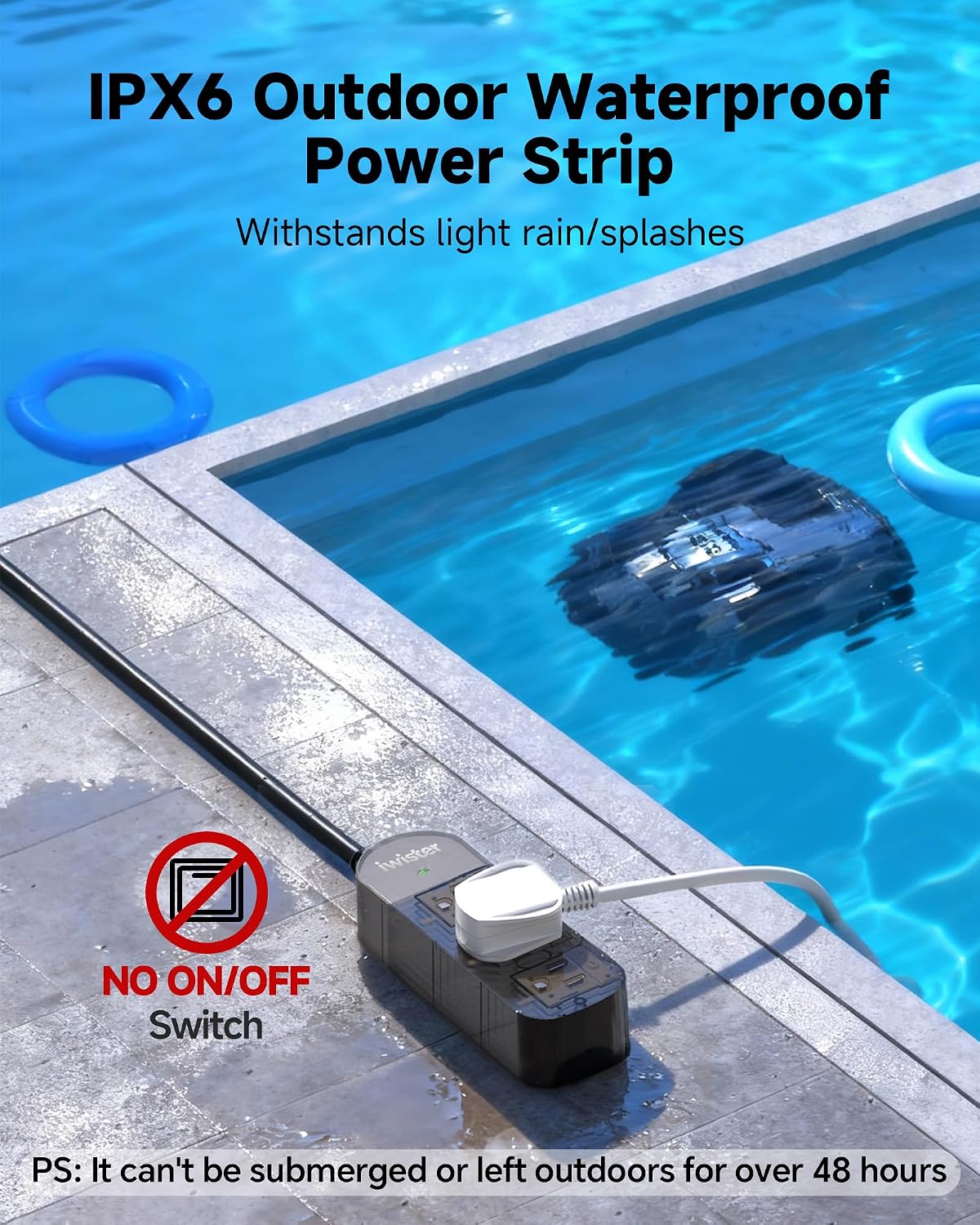 Outdoor Power Strip Weatherproof, 3 AC Outlets, 25FT Extension Cord