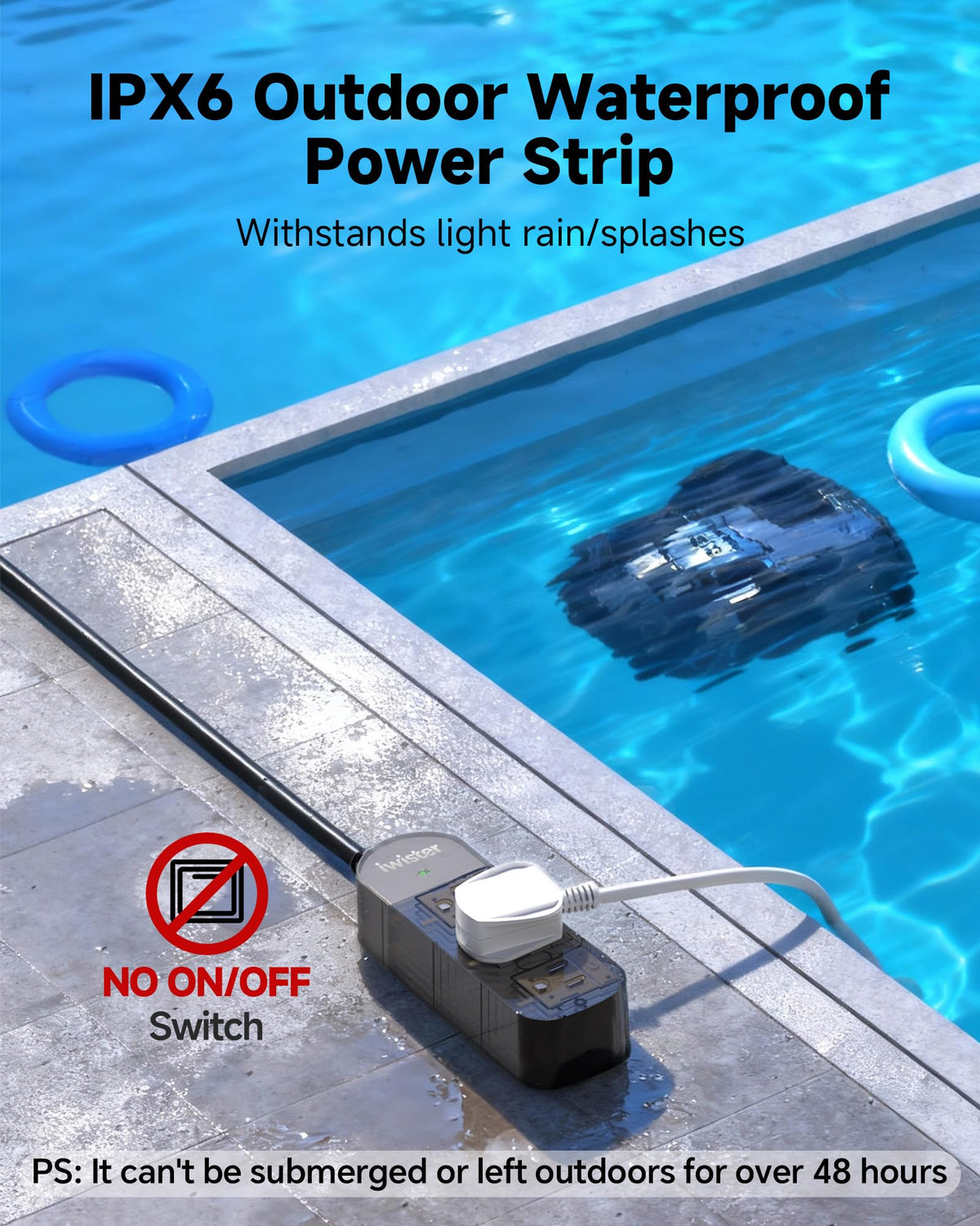Outdoor Power Strip Weatherproof, 3 AC Outlets, 25FT Extension Cord