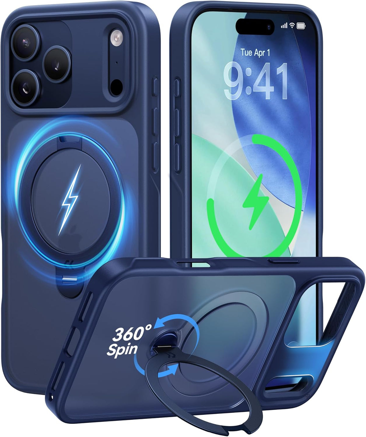 CASEKOO Marine Blue for iPhone 17 Pro Max Case with Spin Magnetic Stand