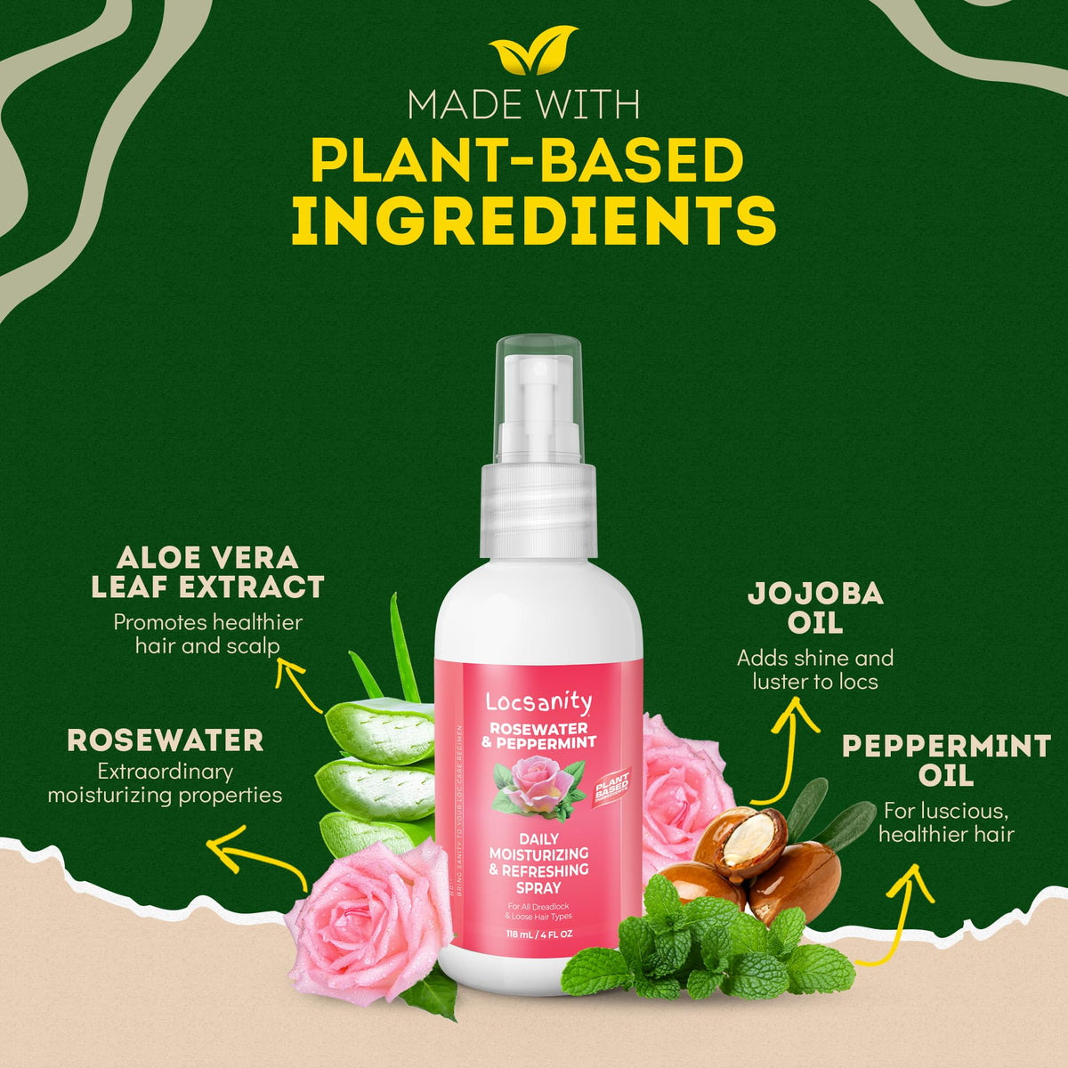 Loc Spray - Locsanity Daily Moisturizing Rosewater & Peppermint Spray for Locs, Dreadlocks - Lightweight Frizz Control Hair & Scalp Moisturizer - Natural Loc Care (8 fl oz)