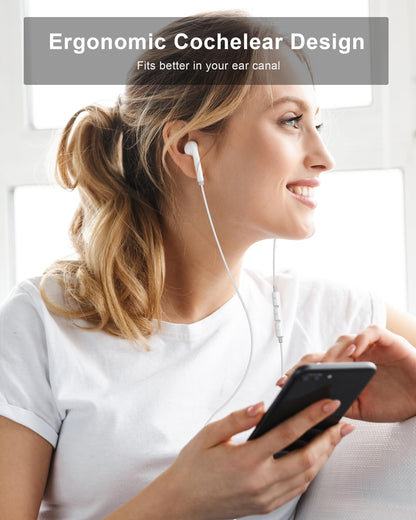 2 Pack Apple MFi Certified Wired Earbuds for iPhone, Lightning Headphones