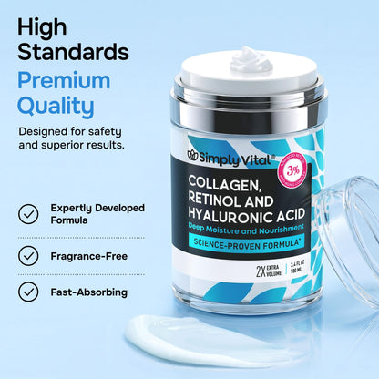 SimplyVital Face Moisturizer Retinol Collagen Hyaluronic Acid Cream 1.7 oz