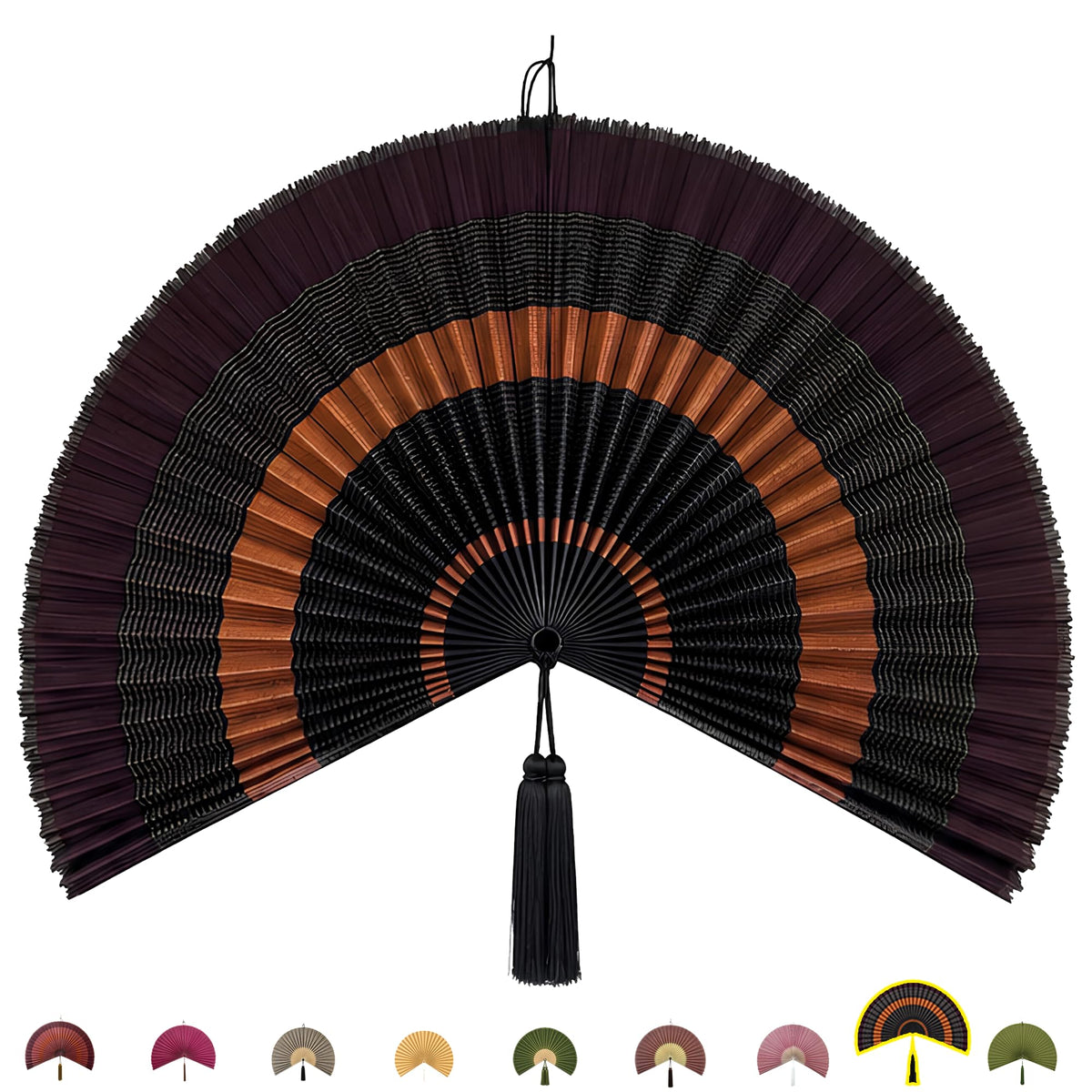 ChumDecor Bamboo Fan Wall Decor, Japanese Wall Fan, Red Brown 40 in