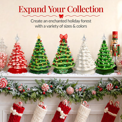 Best Choice Products 15in Ceramic Christmas Tree, Pre-lit Hand-Painted Tabletop Holiday Tree, Star Topper, 64 Lights - Green w/Multicolored Bulbs