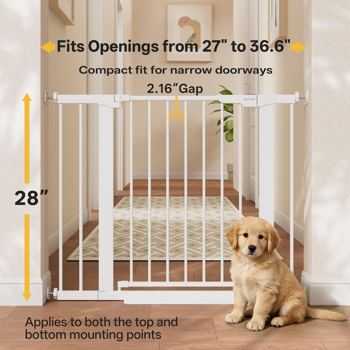 InnoTruth 27-36.6 in Wide Baby Gate for Stairs and Doorways, Black