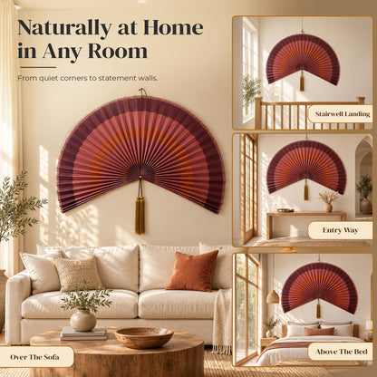 ChumDecor Bamboo Fan Wall Decor, Japanese Wall Fan, Red Brown 40 in
