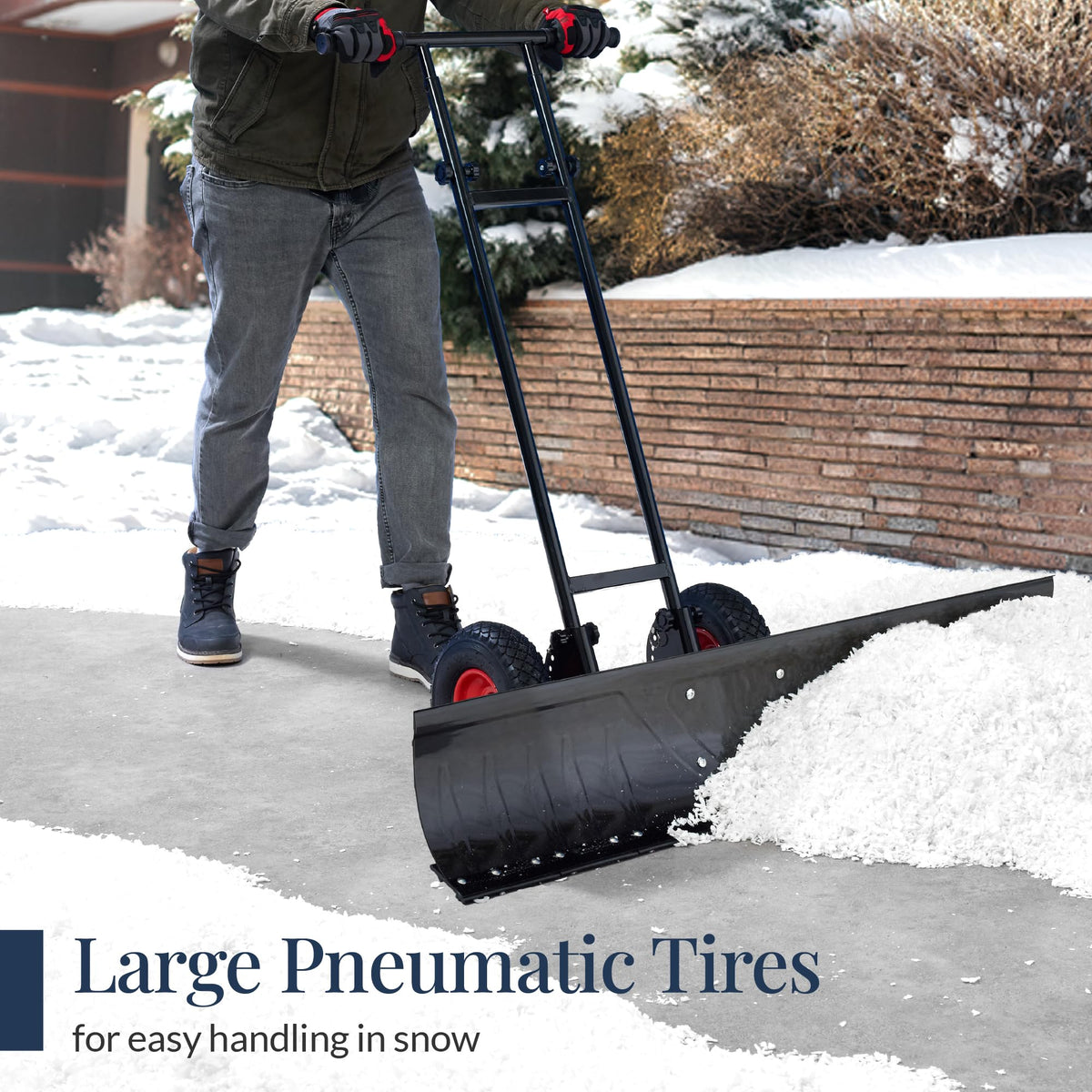 Best Choice Products 36in Heavy-Duty 2-Wheel Snow Pusher Hand Plow - Black