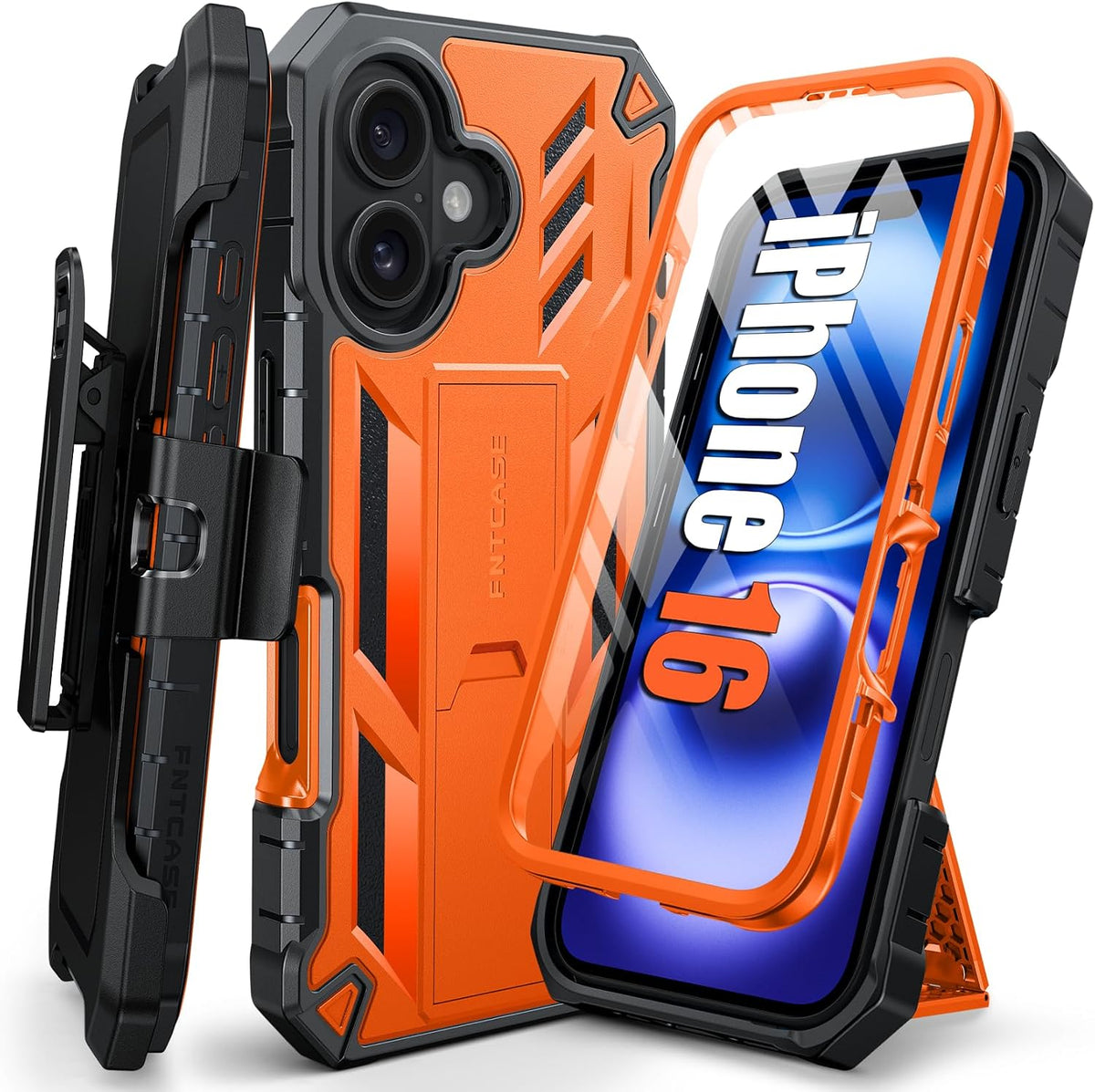 FNTCASE for iPhone 16 Case with Belt Clip and Built-in Screen Protector