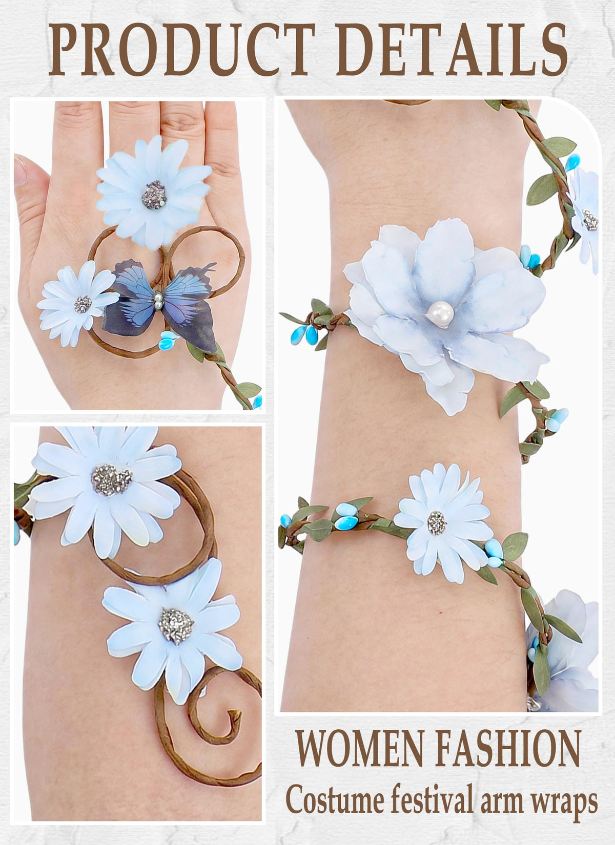 FRESHME Renaissance Fairy Floral Arm Wrap - 1 PC Elf Bracelet Mother Nature Costume Poison Ivy Costume Renfaire Accessories