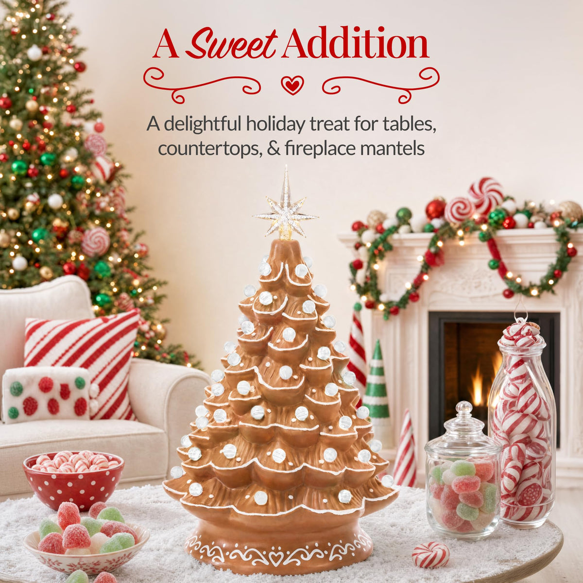 Best Choice Products 15in Ceramic Christmas Tree, Pre-lit Hand-Painted Tabletop Holiday Tree, Star Topper, 64 Lights - Green w/Multicolored Bulbs