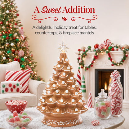 Best Choice Products 15in Ceramic Christmas Tree, Pre-lit Hand-Painted Tabletop Holiday Tree, Star Topper, 64 Lights - Green w/Multicolored Bulbs
