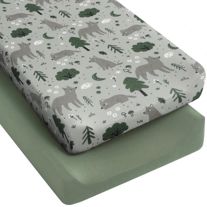 Yoofoss 2-Pack Baby Crib Sheets for Boys Girls 52x28 (Green+Leaf)