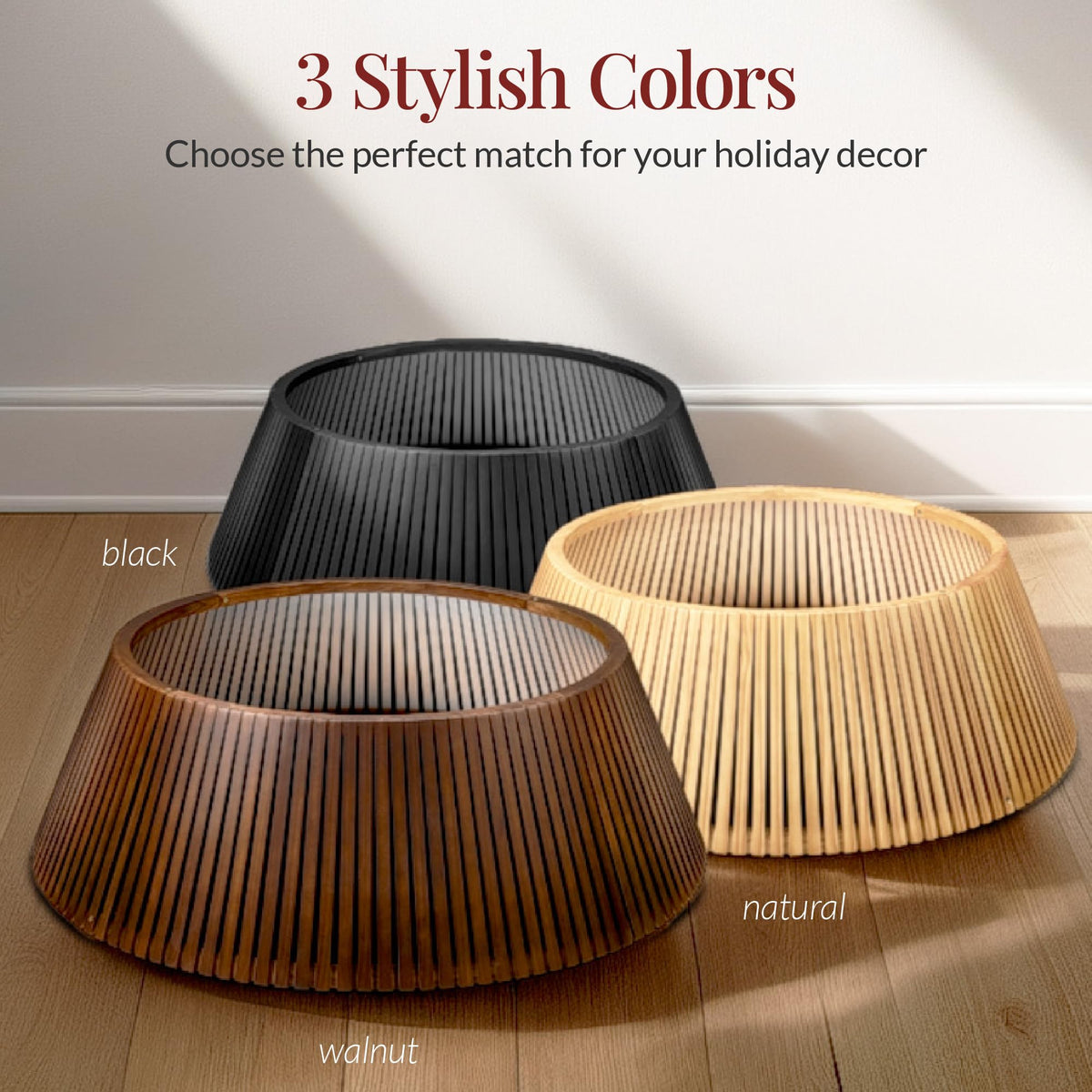 Best Choice Products 36in Christmas Tree Collar, Solid Wood Slatted Tree Skirt Holiday Accessory for Home - Walnut