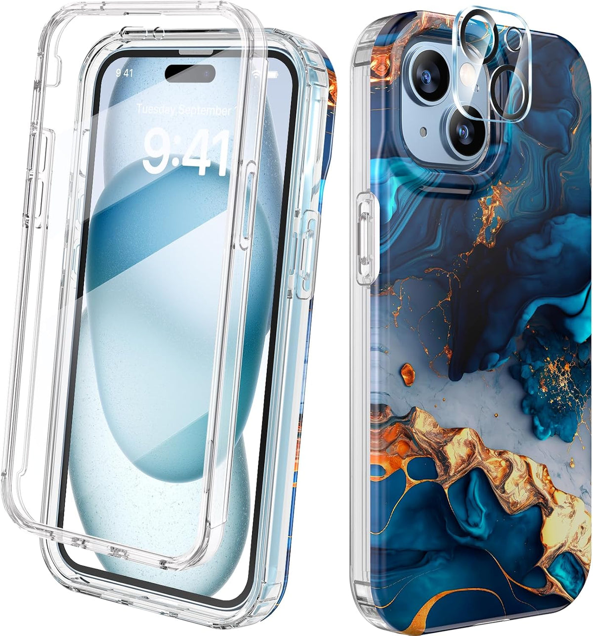 Diaclara Designed for iPhone 15 Plus Case 6.7 Inch, Full-Body Clear Bumper Cases w/Built-in Screen Protector, 360 Protective Rugged Case + Glass Camera Lens Protector,Mint Green