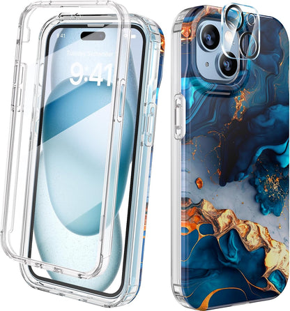 Diaclara Designed for iPhone 15 Plus Case 6.7 Inch, Full-Body Clear Bumper Cases w/Built-in Screen Protector, 360 Protective Rugged Case + Glass Camera Lens Protector,Mint Green