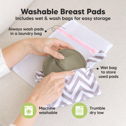 Organic Nursing Pads, 14 Washable Breast Pads,Wash Bag (Neutrals, XL 5.6")
