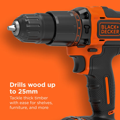 BLACK+DECKER 18 V Cordless 2-Gear Combi Drill with Kitbox and 2X 1.5 Ah Lithium Ion Batteries
