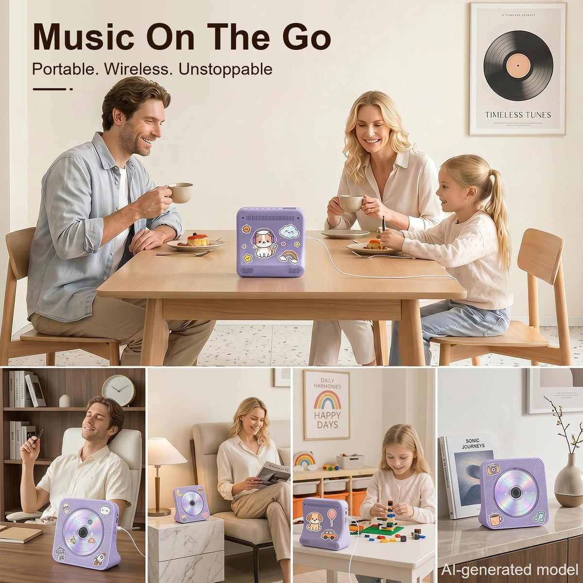 Gueray CD Player Portable Bluetooth Desktop CD Player for Home (Black)