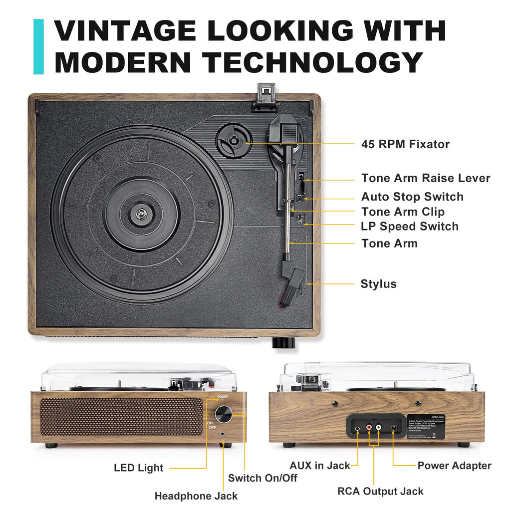 Seasonlife® Record Player for Vinyl Turntable with Speakers,Pale Purple