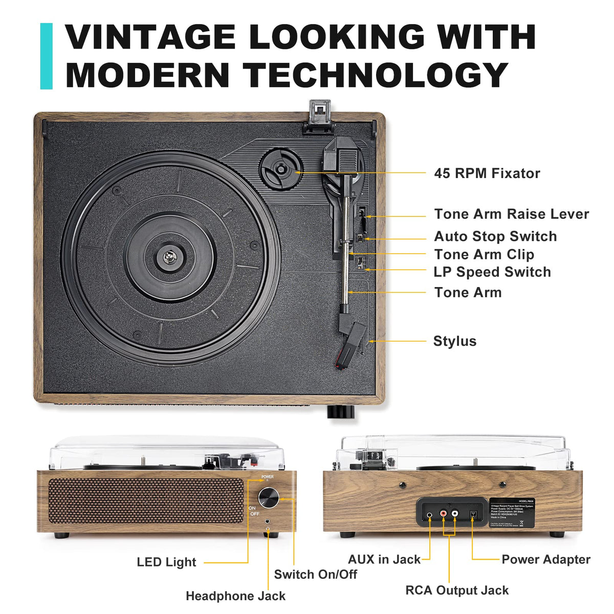 Seasonlife® Record Player for Vinyl Turntable with Speakers,Pale Purple