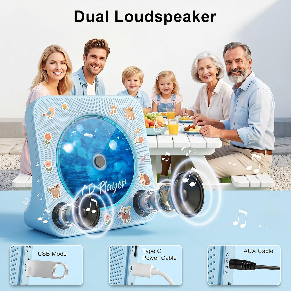 Gueray CD Player Portable Bluetooth Desktop CD Player for Home (Black)