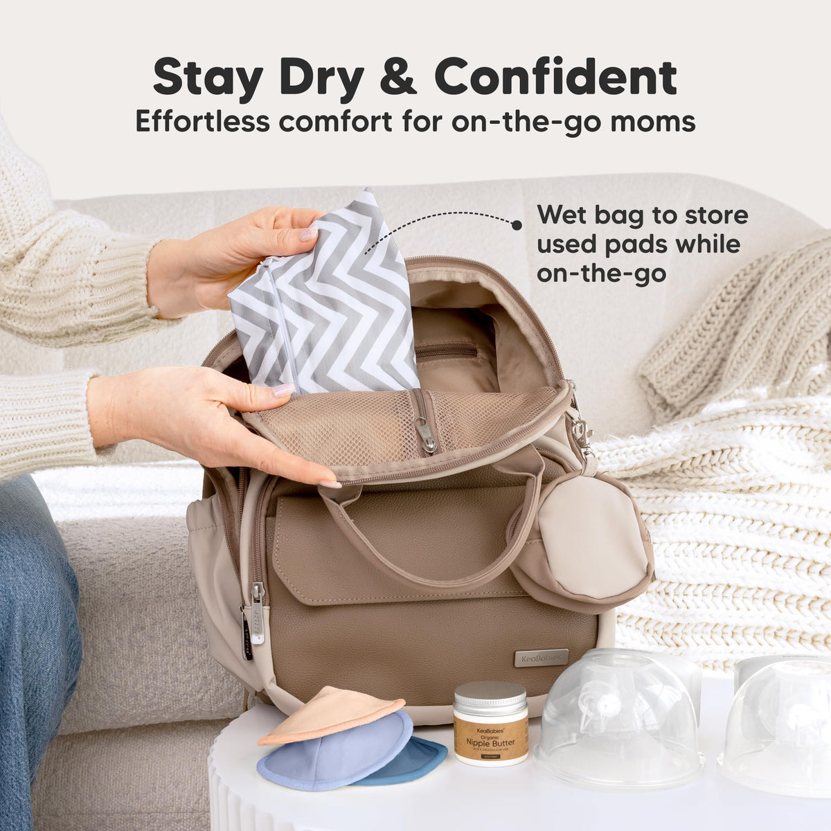 Organic Nursing Pads, 14 Washable Breast Pads,Wash Bag (Neutrals, XL 5.6")