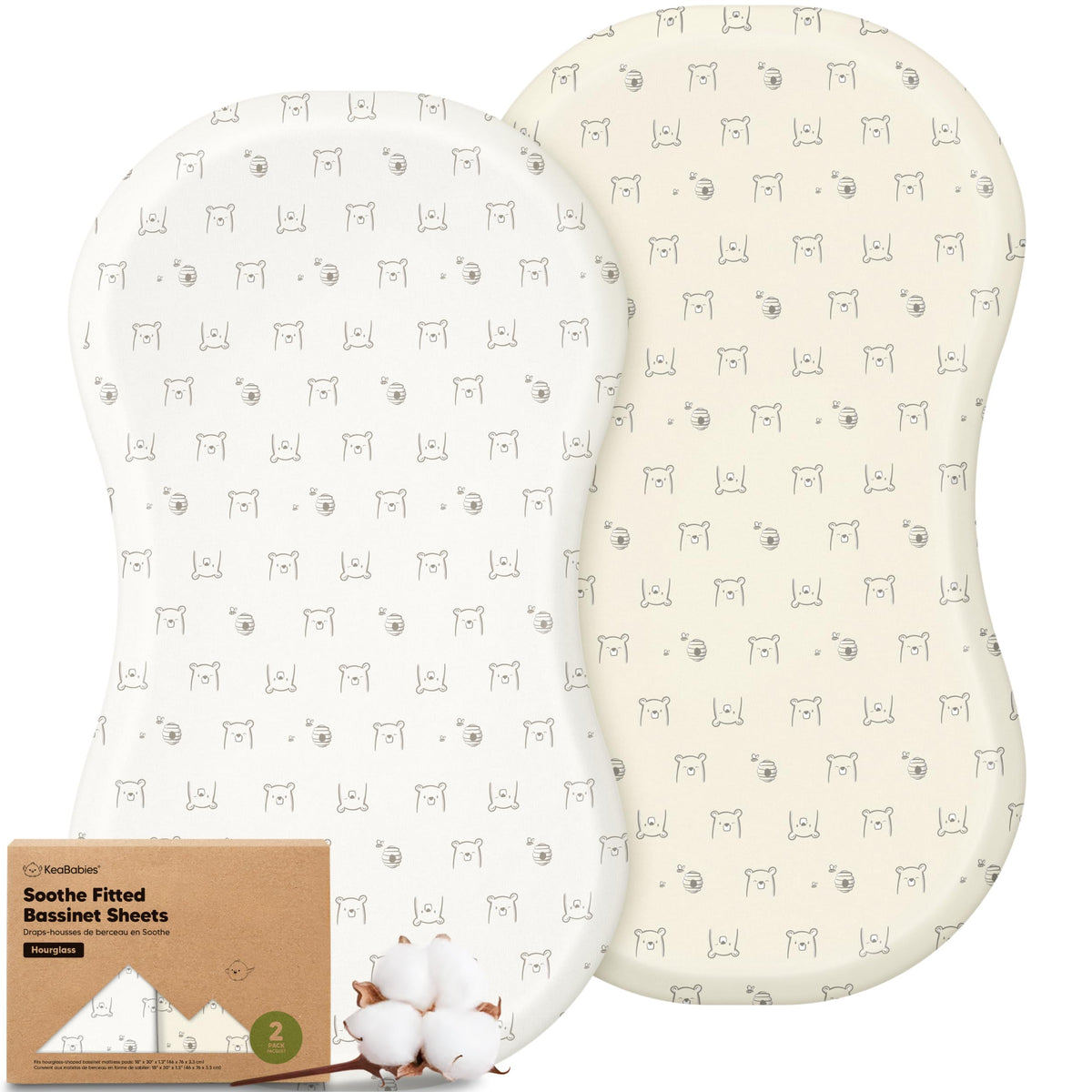 2pk Organic Baby Bassinet Sheets Boys, Girls, Fitted Sheet (Soft White)