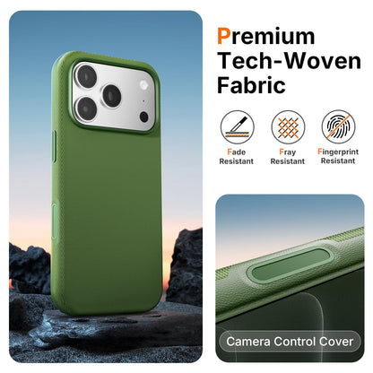 Mkeke for iPhone 17 Pro Max Case Techwoven Green, [Compatible with MagSafe] [Camera Control Cover] [Premium Tech Woven Fabric] [Drop Protection] Shockproof Skin-Friendly