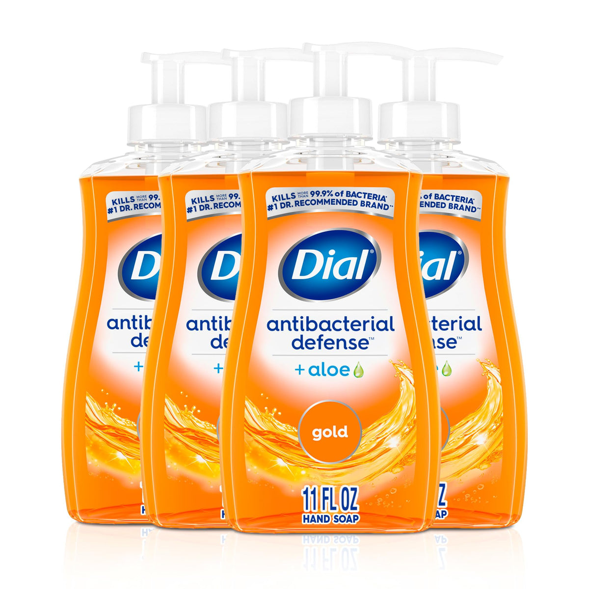 Dial Antibacterial Defense Liquid Hand Soap + Aloe, White Tea Scent, 11 Fl Oz (Pack of 4), Dermatologist-Tested Hand Wash, Gentle Formula
