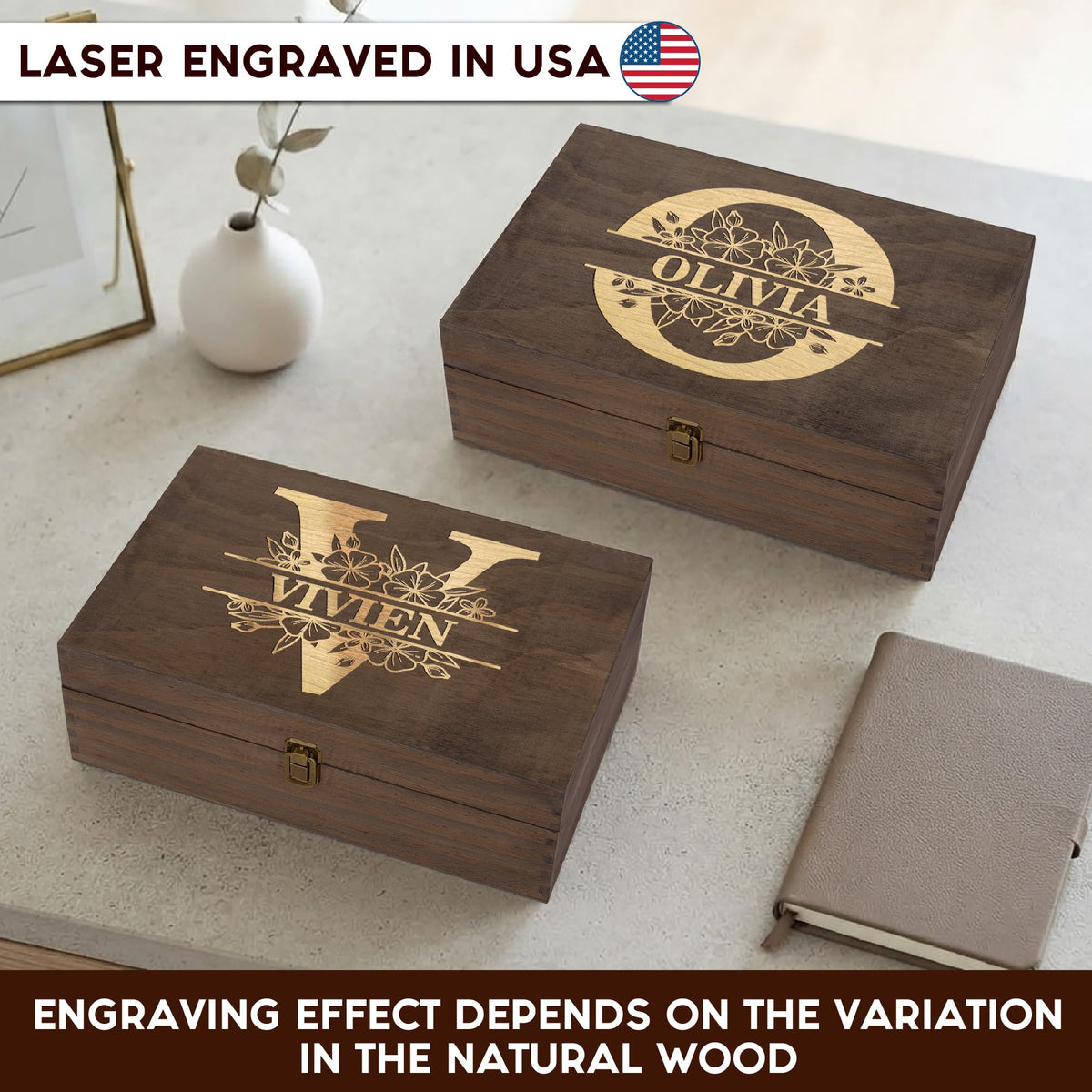 Personalized Wooden Keepsake Box, Custom Engraved Memory Box with Lid