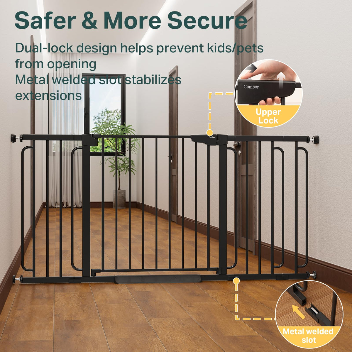 Cumbor 29.7-51.5 in Extra Wide Baby Gate for Stairs, Dog Gate Indoor Black