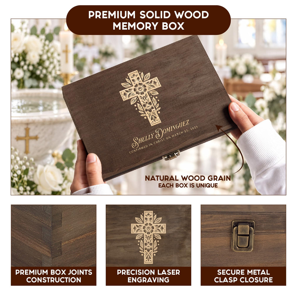 Personalized Wooden Keepsake Box, Custom Engraved Memory Box with Lid
