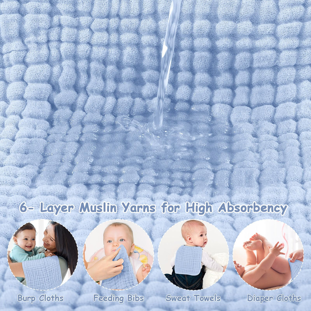 Looxii Muslin Baby Burp Cloths, Absorbent Brup Rags 6 Pack Set for Baby