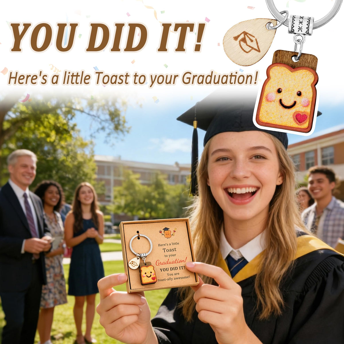 Toast Keychain for Girls New Beginnings Congratulations Gifts