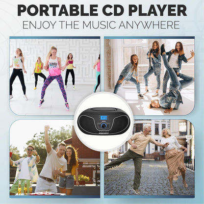Philips CD Player Boombox, Dynamic Bass Boost with Bluetooth, FM Radio, USB Playback & AUX Input, Portable Top-Loading Boombox, Clear Stereo, RW/MP3 Compatible (Black)