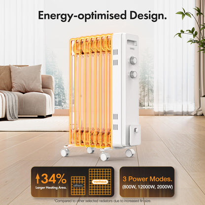 VonHaus Oil Filled Radiator 11 Fins – 2500W, 3 Heat Settings, 24 Hour Timer